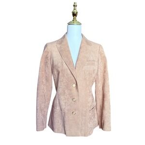 Abe‎ Schrader Vintage Tan Faux Suede Blazer Gold Crest Buttons ILGWU Size 10